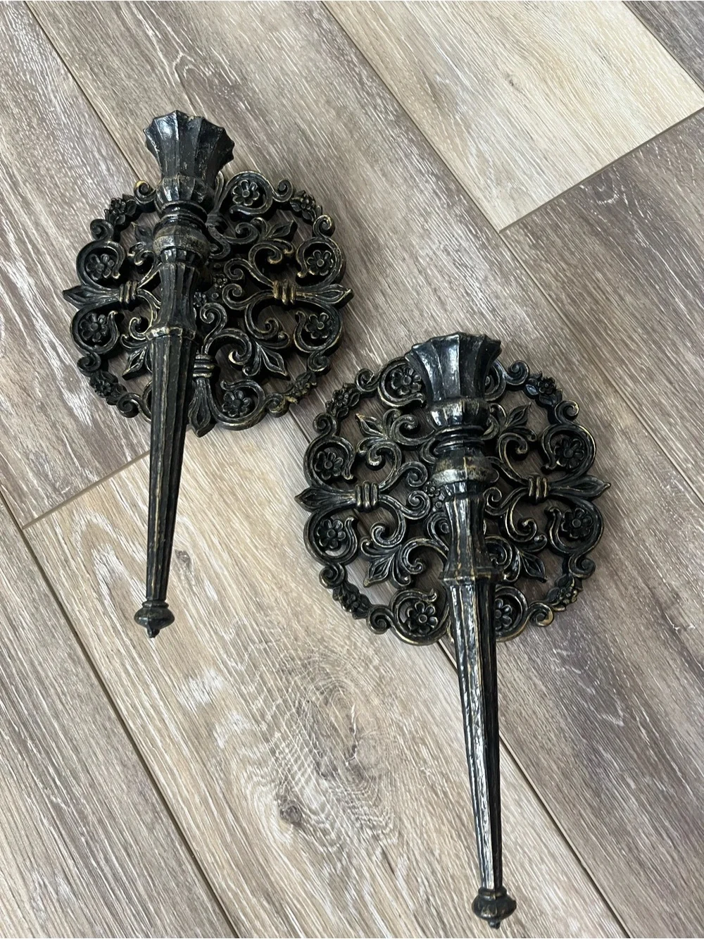 Vintage Homco Black and Gold Ornate Wall Hook Pair